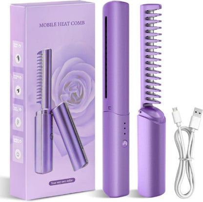 Hair Straightener Cordless Rechargeable Mini Adjustable Hot Comb