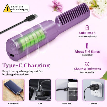 Hair Straightener Cordless Rechargeable Mini Adjustable Hot Comb